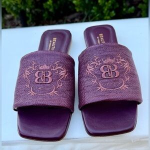 BEAUTISOLES Plum Color Embroidered Women's Slide Sandals